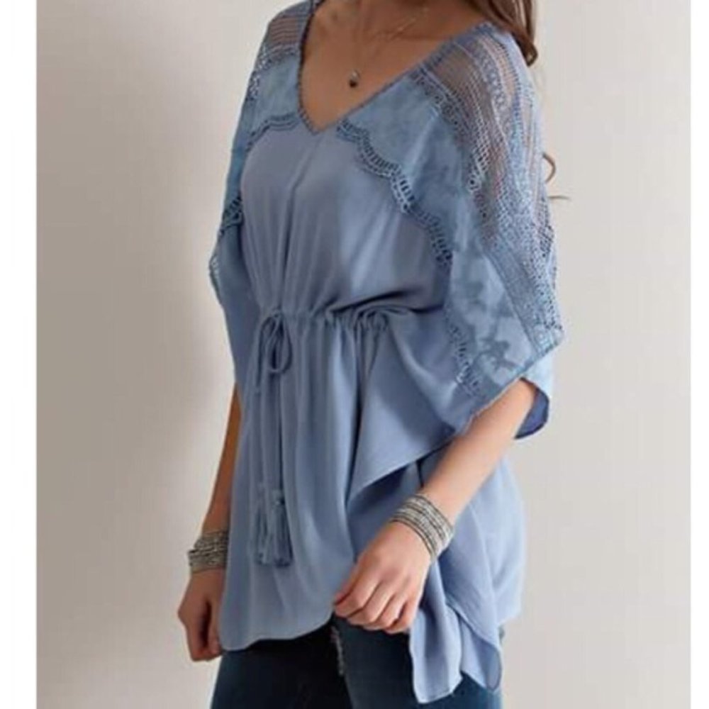 Entro Blue Lace Blouse NEW Large